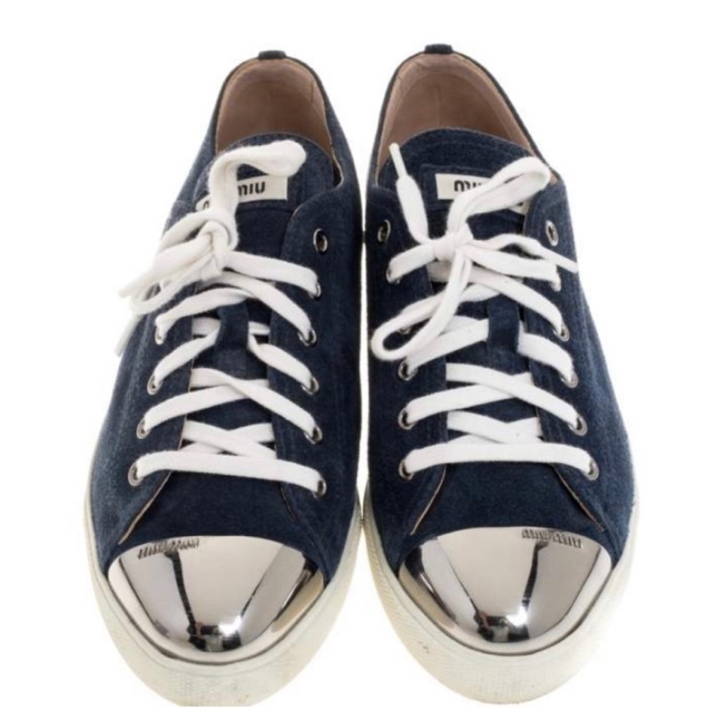 Miu Miu Blue Sneakers with Silver Cap Toe